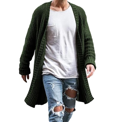Men's Open Front Casual Mid-Length Sweater Knitted V Neck Cardigan Outdoor Sweater Comfort Loose Fit Solid Sweaters