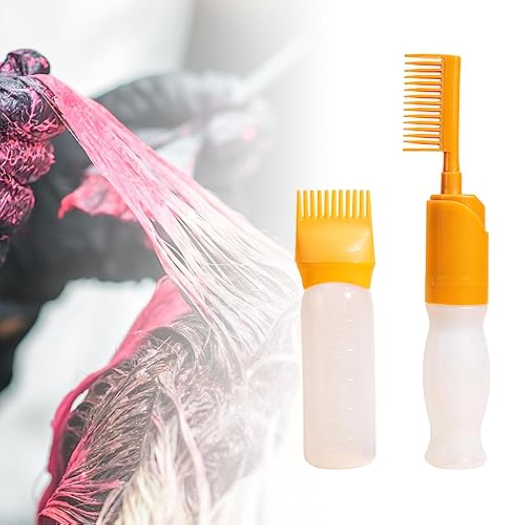 2X Root Comb Applicator Bottle 120ml Hair Dye Applicator Brush Yellow