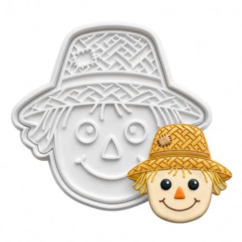 Scarecrow Cookie Cutter and Embosser with Detailed Straw Hat - 6"