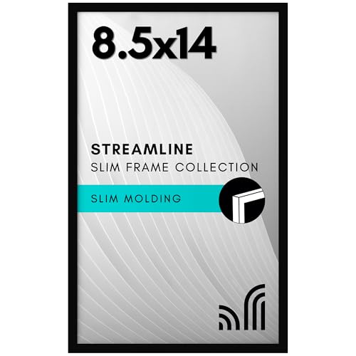 Americanflat 8.5x14 Picture Frame with Shatter-Resistant Glass - Streamline Collection - Thin Border Picture Frame for Wall Display - Hanging Hardware Included - Black