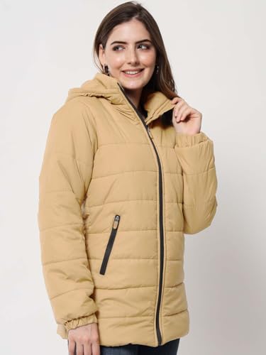 Image of KOTTY Women's Full Sleeve Zipper Fur Hooded Neck Puffer Jacket
