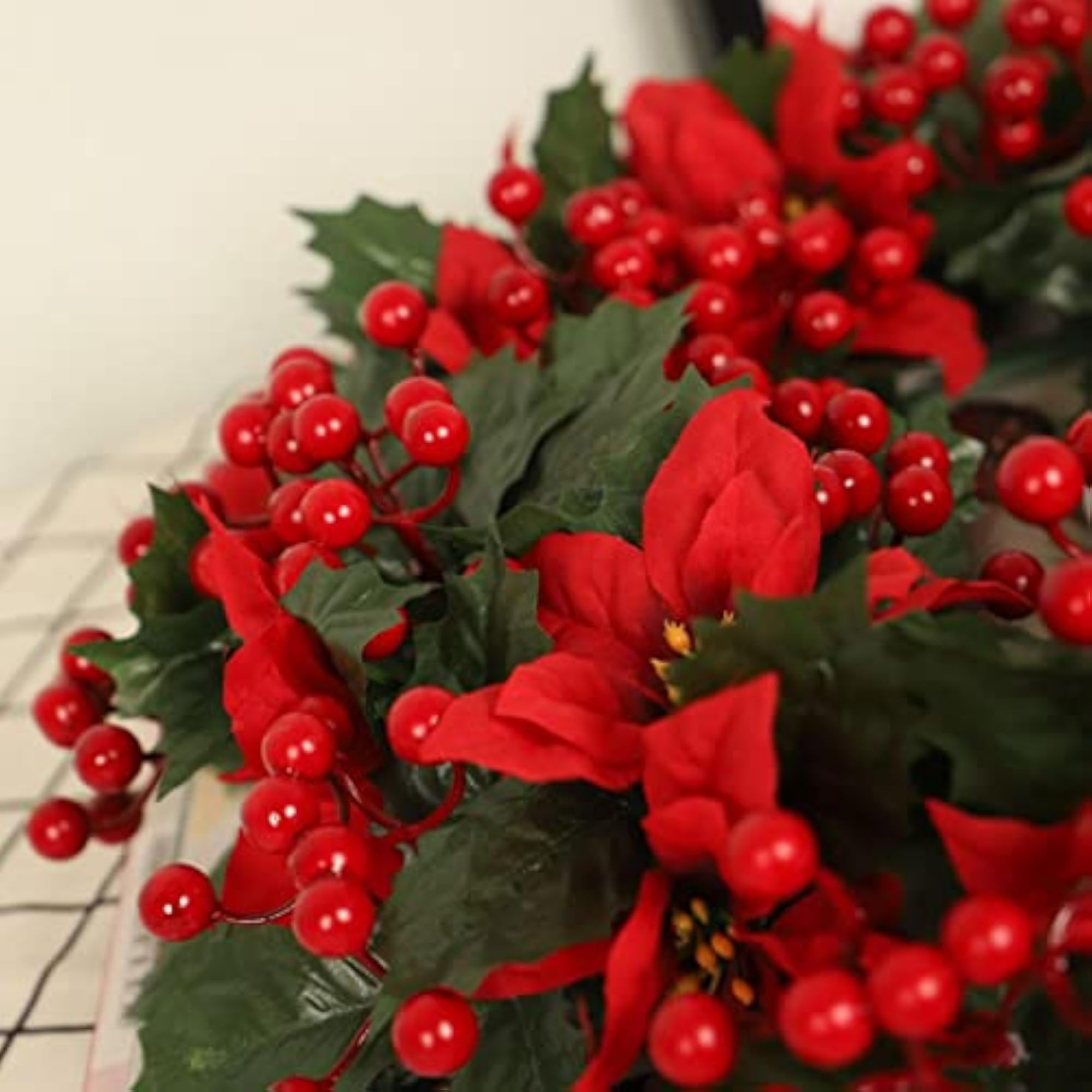 Artificial Leaves Flower Wreath Red Fruit for Party Decor