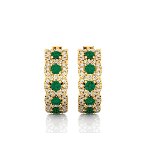 3/8 Carat Diamond and Gemstone Hoop Earrings for Women in 14k Gold (F-G, SI2-I1, cttw) with Hinge and Notched Post by Privosa Fine Jewelry - Image 4