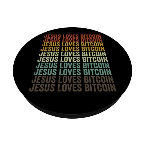 Jesus Loves Bitcoin Cryptocurrency Crypto Miner PopSockets Swappable PopGrip, Black - Image 2