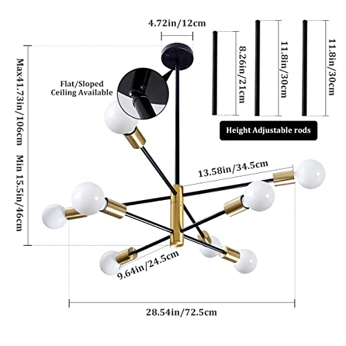 Mlihove Modern Sputnik Chandeliers 8-Light Fixures Gold And Black Contemporary Pendant Lighting Adjustable Ceiling Hanging For Living Rooms Bedroom Dining Room #TOP6