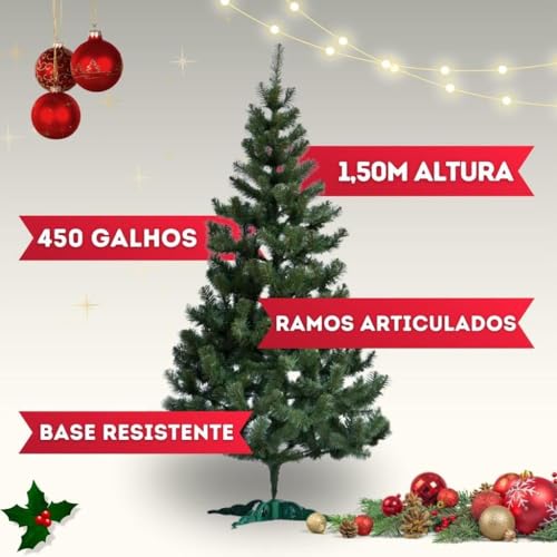 Árvore De Natal 1,50cm Pinheiro Luxo 450 Galhos Cheia Resistente Pinheiro De Natal Tradicional Verde