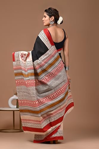 Image of Crafts Moda Pure Cotton Floral Print Saree with Blouse for Women