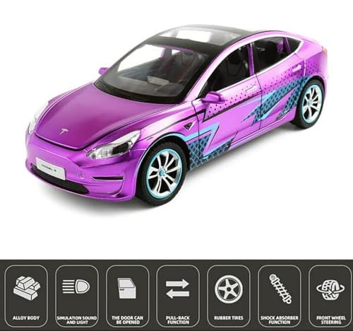 Image of Magicwand 1:24 Scale Die-Cast Teslla Model Y with 6 Openable Doors Lights, Music & Pull Back Action【Pack of 1】【Random Color】