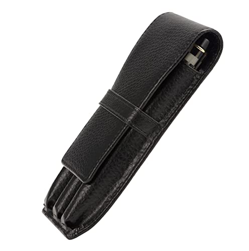 Estojo preto para caneta-tinteiro de couro legítimo com caneta esferográfica para lápis, suporte par