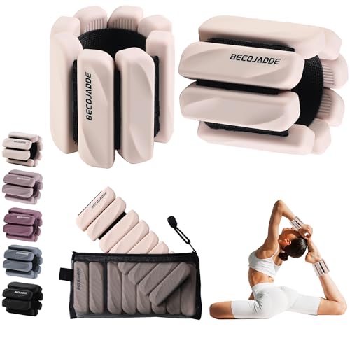 BECOJADDE Ankle Weights for Women Men Adjustable 2LB Wrist Weights Bracelet Set of 2 for Home Gym Weighted Bangles Wristbands Leg Arm Weights for Walking Swimming Running Pilates Yoga Gym, Beige