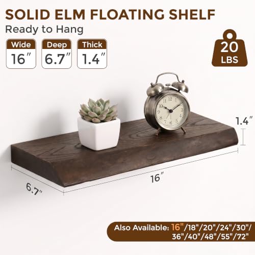Image of Fun Memories 16 inch Elm Wood Floating Shelves for Wall, Walnut Finish, 2 Pack
