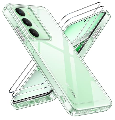 ivoler Anti-Amarillo Clara Funda para Realme 14X 5G / Realme C73 / Realme C71 con 2 Piezas Cristal Templado, [Protección Militar] Carcasa Protectora Antigolpes Transparente Anti-Choques Bumper Case