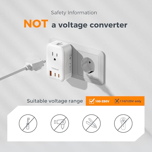 Image of TESSAN Universal Travel Adapter PD 20W, International Power Adapter with 2 USB C 1 USB A Charging Ports, Worldwide Power Outlet Travel Essentials for US to EU UK AUS Scotland (Type C G A I), White