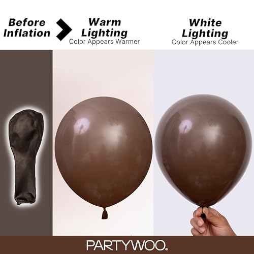 Image of PartyWoo Dark Brown Balloons 155pcs Different Sizes of 18 12 10 5 Inch Boho Coffee Neutral Fall Balloon Arch Kit for Bachelorette Baby Shower Anniversary Birthday Party Decorations Brown-F20