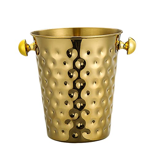 ZJFHEYUO Cubo de Hielo Creativo Engrosado, Cubo de champán de Acero Inoxidable con asa Lateral, Dorado