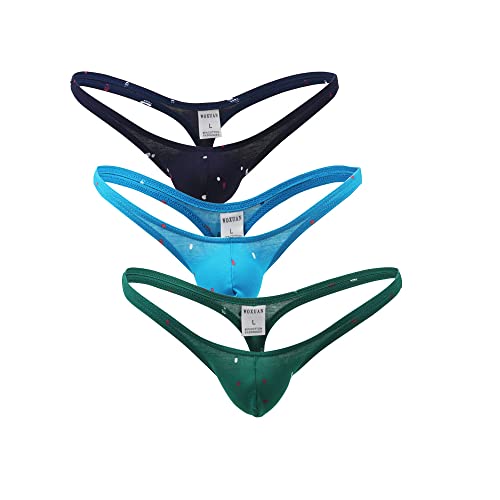Mens Cotton Print Breathable T Back G-String Thong Underwear - Main Image