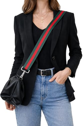 Image of Classic Green Red Stripe Purse Strap with Silver Hardware 1-1 /2 Inch Wide Replacement Crossbody Guitar Style Shoulder Strap for Handbags Totes