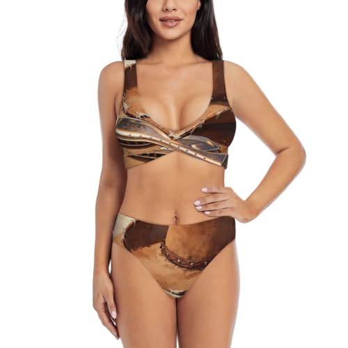 Bikini croisé pour femme Harmonica Cowboy Ensemble maillot de bain deux pièces