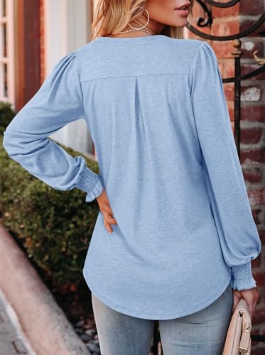 BETTE BOUTIK Long Sleeve Shirts for Women Fall Tops Dressy Blouses Pleated V Neck Tunic Tops for Leggings S-3XL
