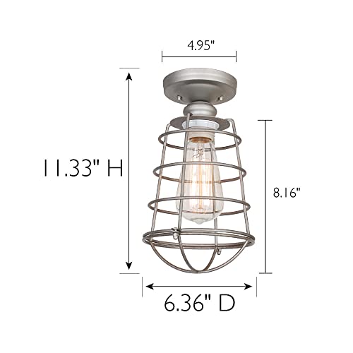 Image of Design House 519686 Ajax Industrial Modern 1-Light Indoor Ceiling Mount Light with Metal Wire Cage for Hallway Foyer Closet, Galvanized Steel