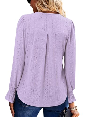 KISSMODA Long Sleeve Fall Shirts For Women V Neck Tunic Tops Embroidered Button Down Knitted Blouses 2025