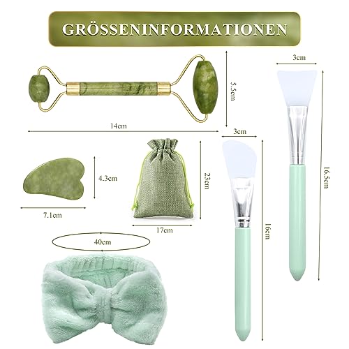Scettar 6 Stück Jade Gua Sha Stein Set, Natürlicher Jade Massageroller, Gesichtsroller Massagewerkzeug für Augenschwellungen Hautstraffung Face Massager – Bild 3