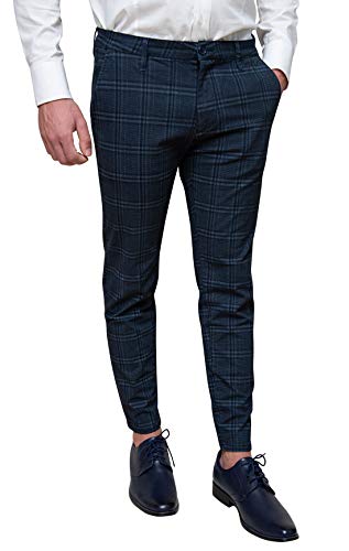 Pantalon homme Prince de Galles Evoga bleu foncé haut de gamme taille 52