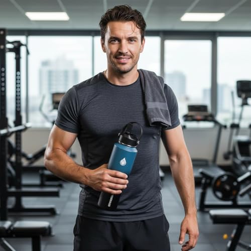Image of SENDESTAR Water Bottle 32oz,2 Lids(Straw lid),Wide Mouth Stainless Steel Vacuum Insulated Double Wall Keep Liquids Cold or Hot All Day,Sweat Proof Sport Design,Fit Car Cup Holder