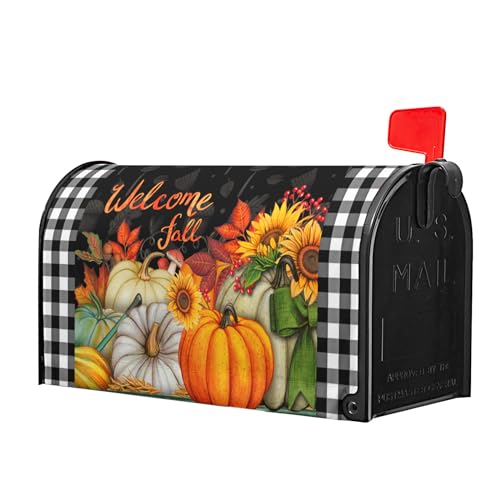 Image of Autumn Fall Pumpkins Magnetic Mailbox Covers Standard Size 18 inchx21 inch Thanksgiving Harvest Welcome Fall Mail Box Wraps Holiday Post Letter Box Cover for Garden Yard Outside