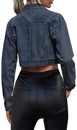 Grabsa Women's Button Down Long Sleeve Cropped Denim Jean Jacket with Pockets - Image 3