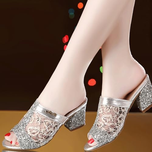 Sandales à talons mi-hauts FGRID escarpins scintillants de créateur - 3