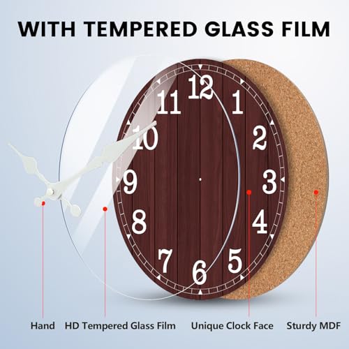 Image of Wall Clock, Modern Wall Clocks Battery Operated, Silent Non Ticking Small Country Retro Rustic Clock Decorative for Living Room, Office, Home, School 8 Inch (Brown, White)