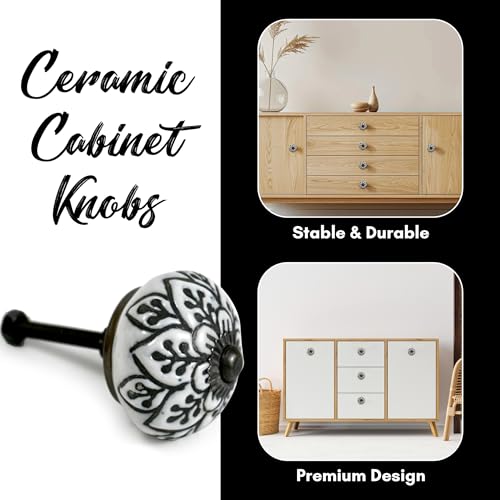 Image of Vintage Ceramic Knobs for Kids and Kitchen Cupboards, Drawers, Wardrobes, PC Cabinets, Almirahs, Dressers, Decorative Pull Handles for Dressing Table and Home Decor -Set of 6, Antique Floral
