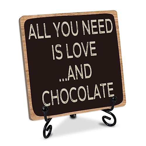 Kitchen Cafe Bar Decor Wooden Table Signs, Desk Decor Wood Plaque with stand, All You Need is Love...