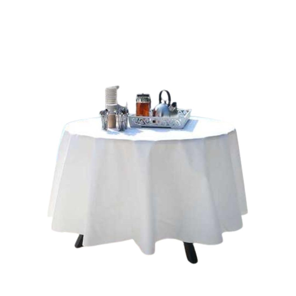Lot de 12 Nappes Rondes Jetables Blanches Ø 240 cm en Spunbond | Résistantes, Déperlantes & Essuyables | Idéal Mariage, Réception, Anniversaire, Buffet | Nappage Professionnel