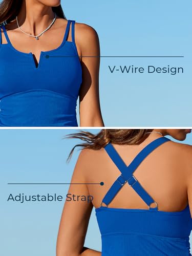 Image of Summer Mae Tankini Swimsuits for Women 2026 Bathing Suits Top Ruched Two Piece Tummy Control V-Wire Modest Swim Suits | Modest Bathing Suit, Flattering Swim Suit, Swimsuit with Adjustable Strap, Tankini with Shorts, Boy Shorts with Sporty Pocket