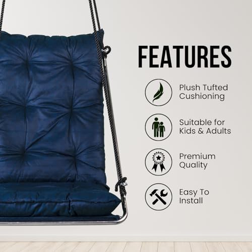 Image of Premium Hanging Swing Chair for Adults | Luxury Cotton Hammock Swing with Stainless Steel Frame for Balcony, Garden & Indoor Living Room | Heavy Duty Outdoor Patio Swing by Curio Centre (Blue)