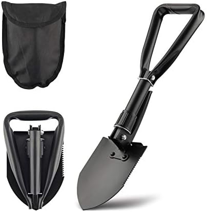 18.1" Military Style Foldable E-Tool, Small Compact Lightweight Survival Shovel, Entrenching Tool for Off Road, Folding Spade Collapsible Shovel for Camping, Hiking, Digging, Backpacking, Gardening