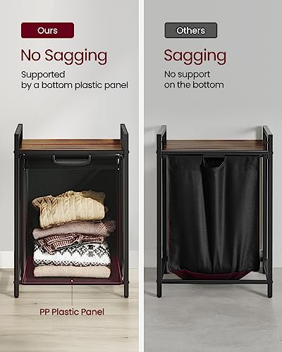 Image of VASAGLE Laundry Hamper, Laundry Basket, Laundry Sorter with A Pull-Out and Removable Bag, Shelf, Metal Frame, 17.2 Gallons (65 L), 19.7 x 13 x 28.4 Inches, Black and Rustic Brown UBLH101B01