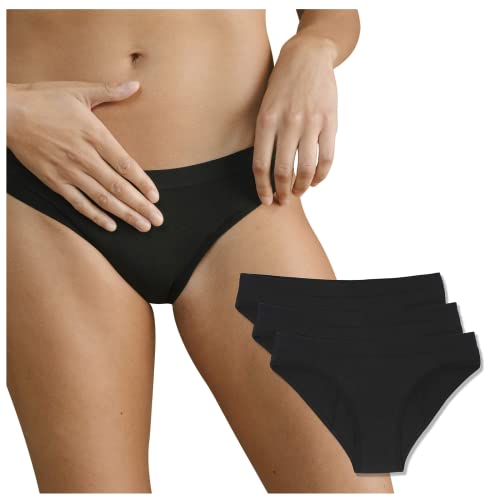 Cora Period Underwear for Women | Bikini Style, Powerfully Absorbent, Leak Proof Menstrual Panties | Ultra-Soft, Comfortable, Breathable Cotton | Black (Small, 3 Pack)