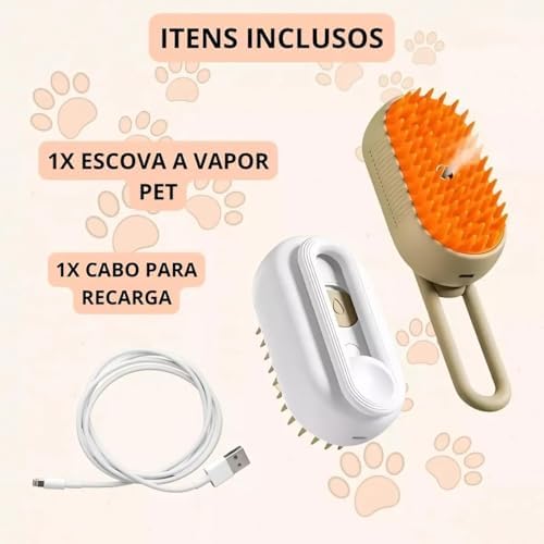 Escova Pet Elétrica Recarregável com Vapor para Remoção de Pelos para Cães e Gatos (Branco)