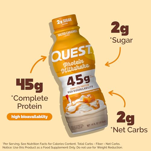 Image of Quest Nutrition Salted Caramel Flavored High Protein Shake, 45g Protein, 2g Sugar, 2g Net Carbs, Ready to Drink, Gluten Free, 12 Count
