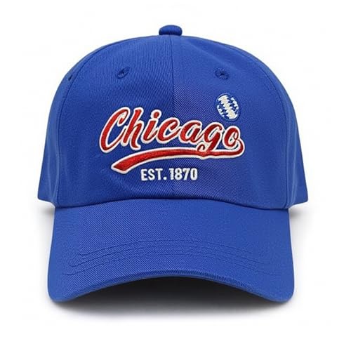 Embroidered City Cotton Chicago Baseball Cap, Adjustable Classic Vintage Fans Baseball Hat for Men Women Blue
