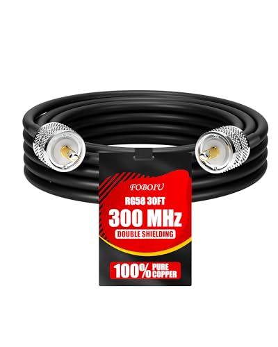 Foboiu RG58 30ft Coaxial Cable, CB Antenna Cable, PL259 UHF Male-to-Male, 50 Ohm, Compatible with Tuners, SWR Meters, Jeep Wrangler CB Installations