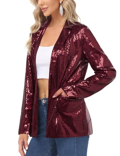 KANCY KOLE Women's Sequin Jackets Open Front Blazer Jacket Casual Long Sleeve Sparkly Cardigan Coat with Pocket S-XXL2