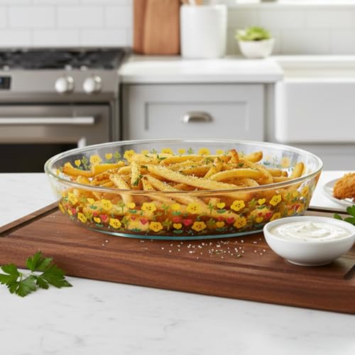 Image of The Better Home Zeno Oval (2.4 L) Borosilicate Glass Baking Tray For Microwave Oven | Baking Dish | Baking Pan | Bake & Serve Dish | Bakeware | Glass Bowl For Microwave | Dishwasher Safe (Printed)