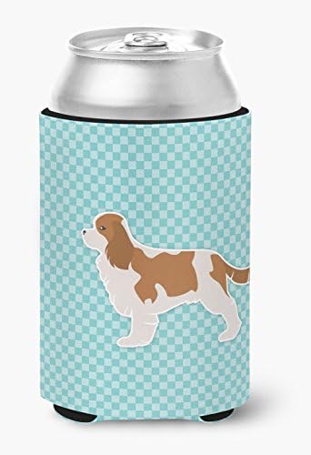 Caroline's Treasures BB3749CC Cavalier King Charles Spaniel Checkerboard Blue Can or Bottle Hugger Cooler Washable Drink Sleeve Collapsible Beverage Insulated Holder, Can Hugger, Multicolor image 2