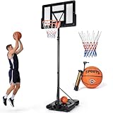 VOWNER Basketballkorb Outdoor höhenverstellbar 135–305 cm, Basketballständer verbreiterte Basis mit Sandsack, inkl. Größe Ball & Pumpe, mobil, Basketballanlage für Kinder & Erwachsene