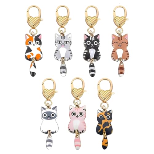 HAGNA 7 Pieces Cute Funny Cat Keychain, Cat Keychain, Cat Accessories, Creative Accessory Animal Theme Original Charm for Women Men Perfect Bags