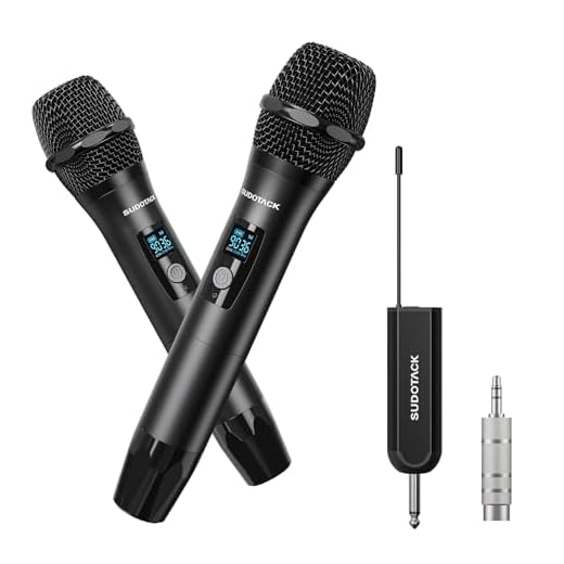 SUDOTACK Wireless Microphone, [Clear Sound][Plug & Play] Metal UHF Dual Cordless Handheld Dynamic Mic with Rechargeable Receiver,1/4'' Output, for Karaoke Singing, DJ, Party, Church, 200ft(SWP-A20)